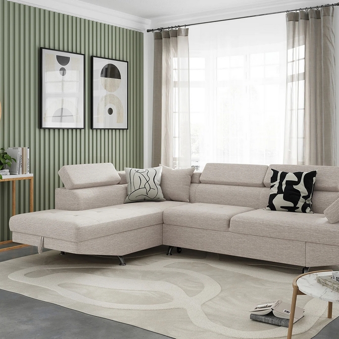 Canapé d’angle convertible moderne en tissu gris